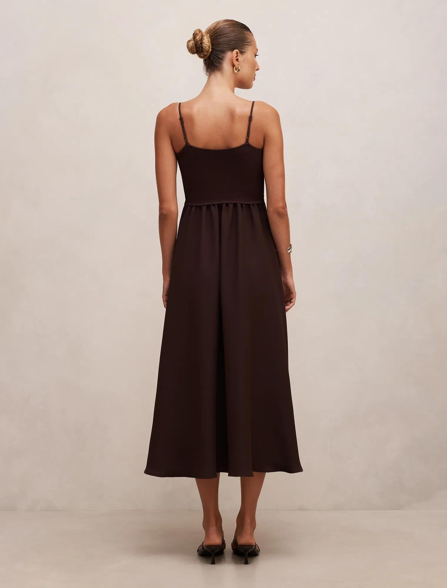 Ariella Woven Mix Midi Dress Chocolate