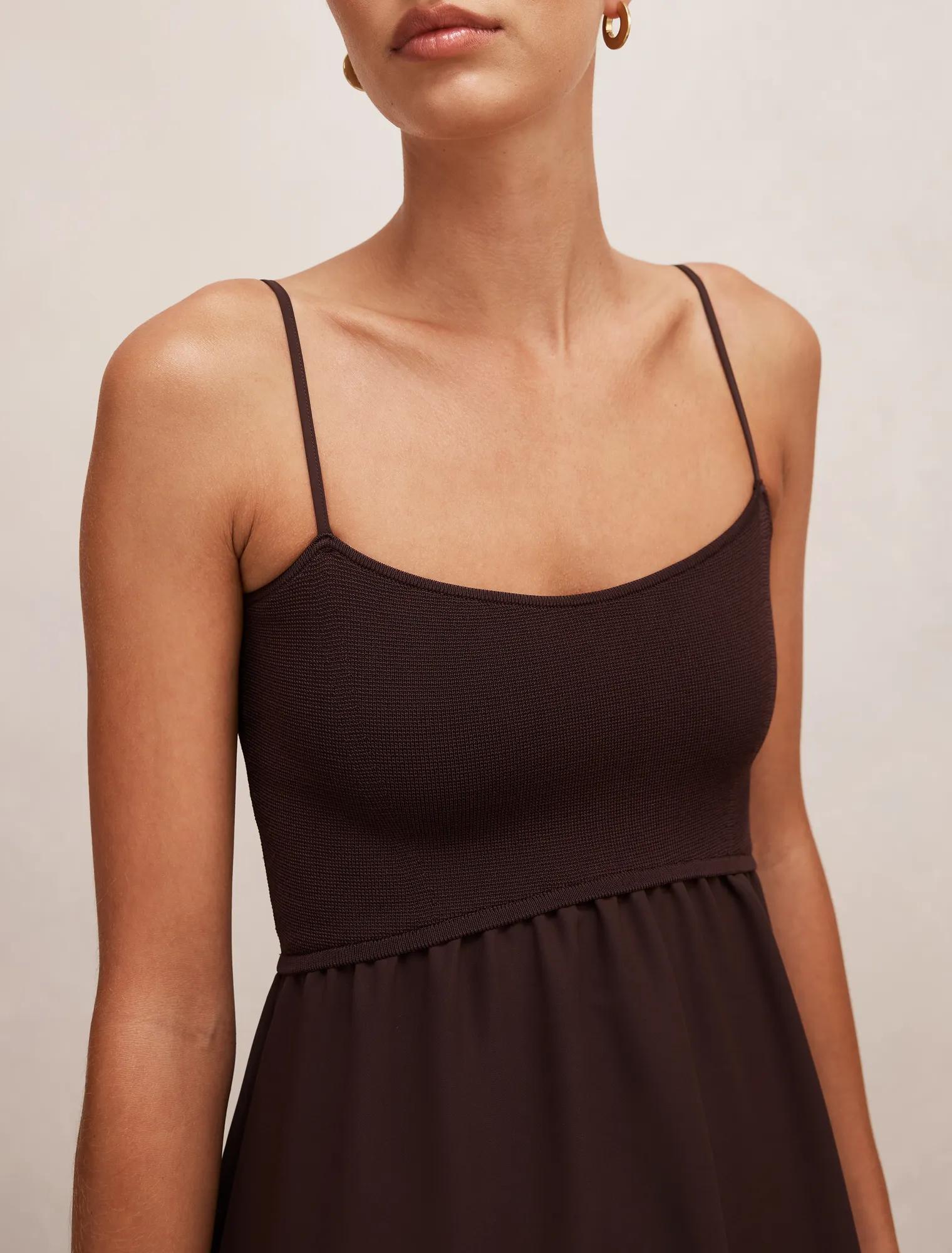 Ariella Woven Mix Midi Dress Chocolate