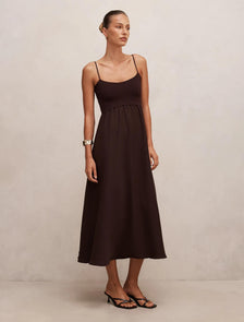 Ariella Woven Mix Midi Dress Chocolate