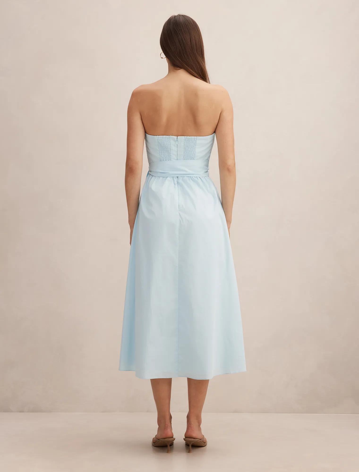 Melissa Gathered Tie Midi Soft Blue