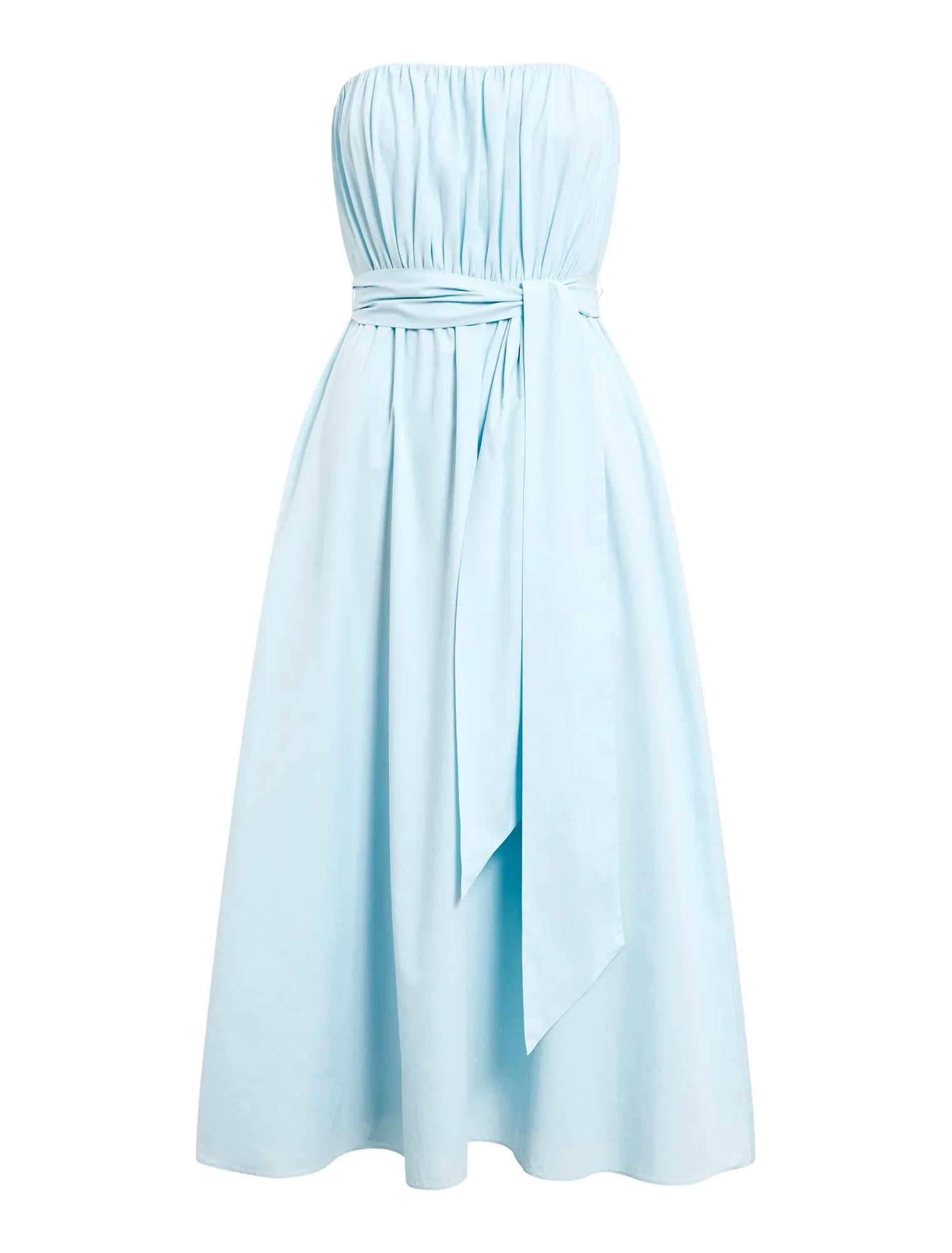 Melissa Gathered Tie Midi Soft Blue_mannequin