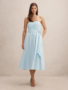 Melissa Gathered Tie Midi Soft Blue