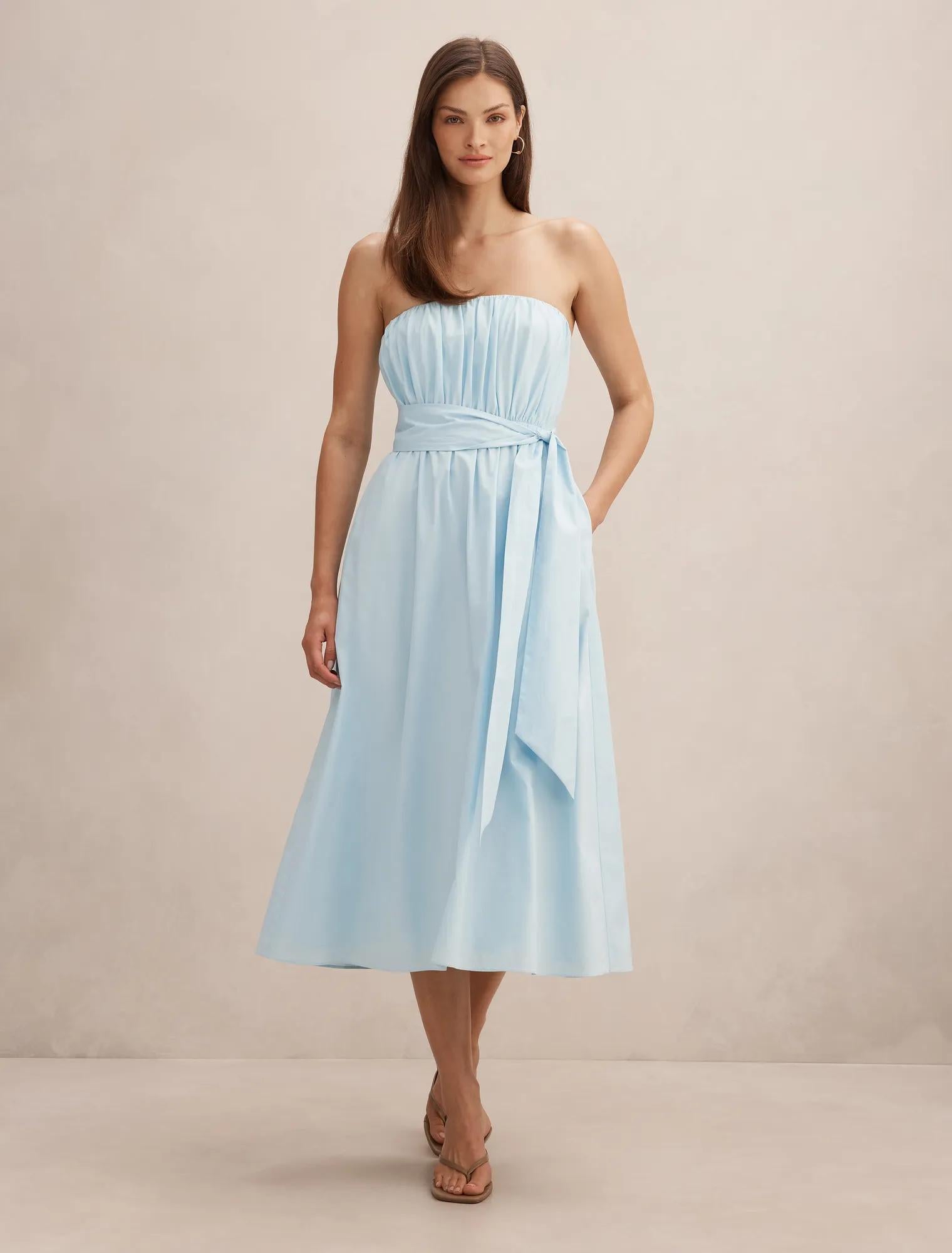 Melissa Gathered Tie Midi Soft Blue