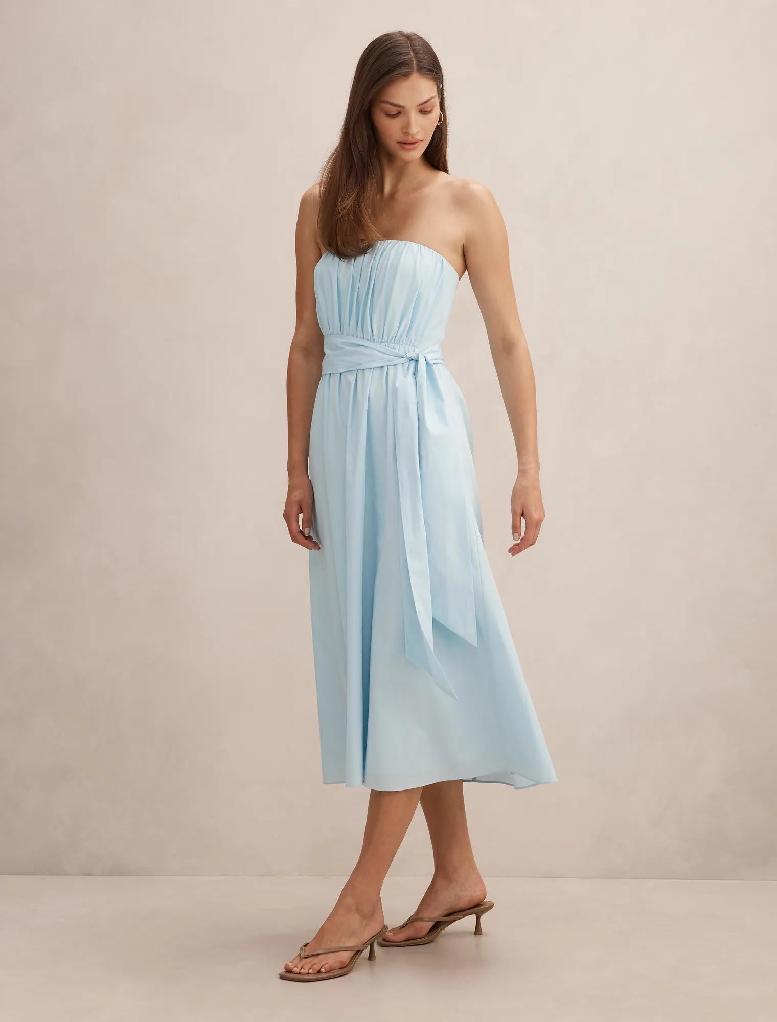 Melissa Gathered Tie Midi Soft Blue