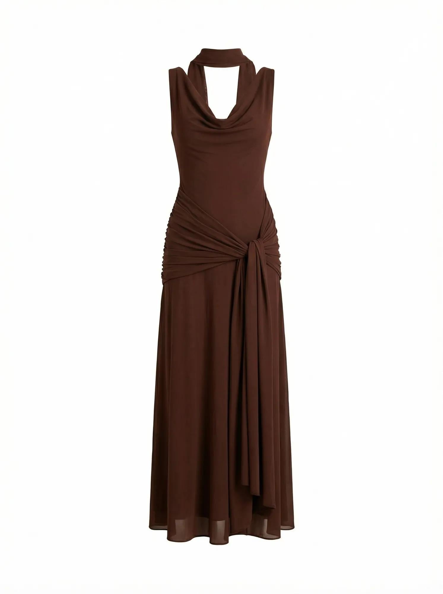 Vivianne Scarf Tie Maxi Dress Dark Mahogany