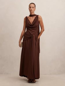 Vivianne Scarf Tie Maxi Dress Dark Mahogany