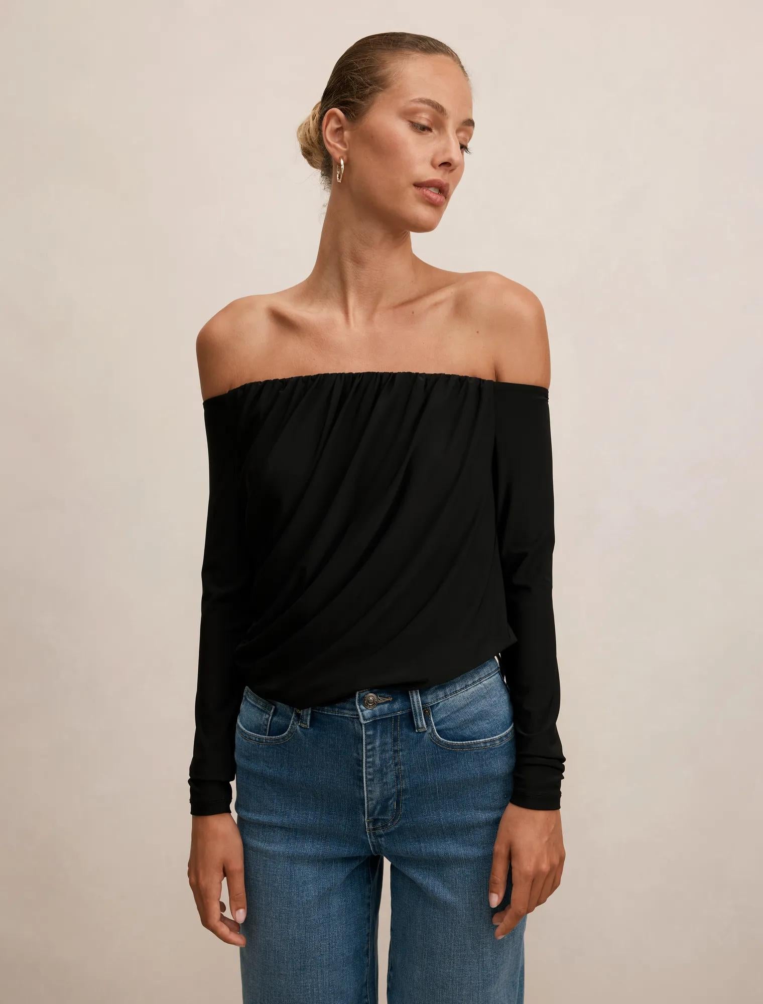 Dallas Draped Long Sleeve Black