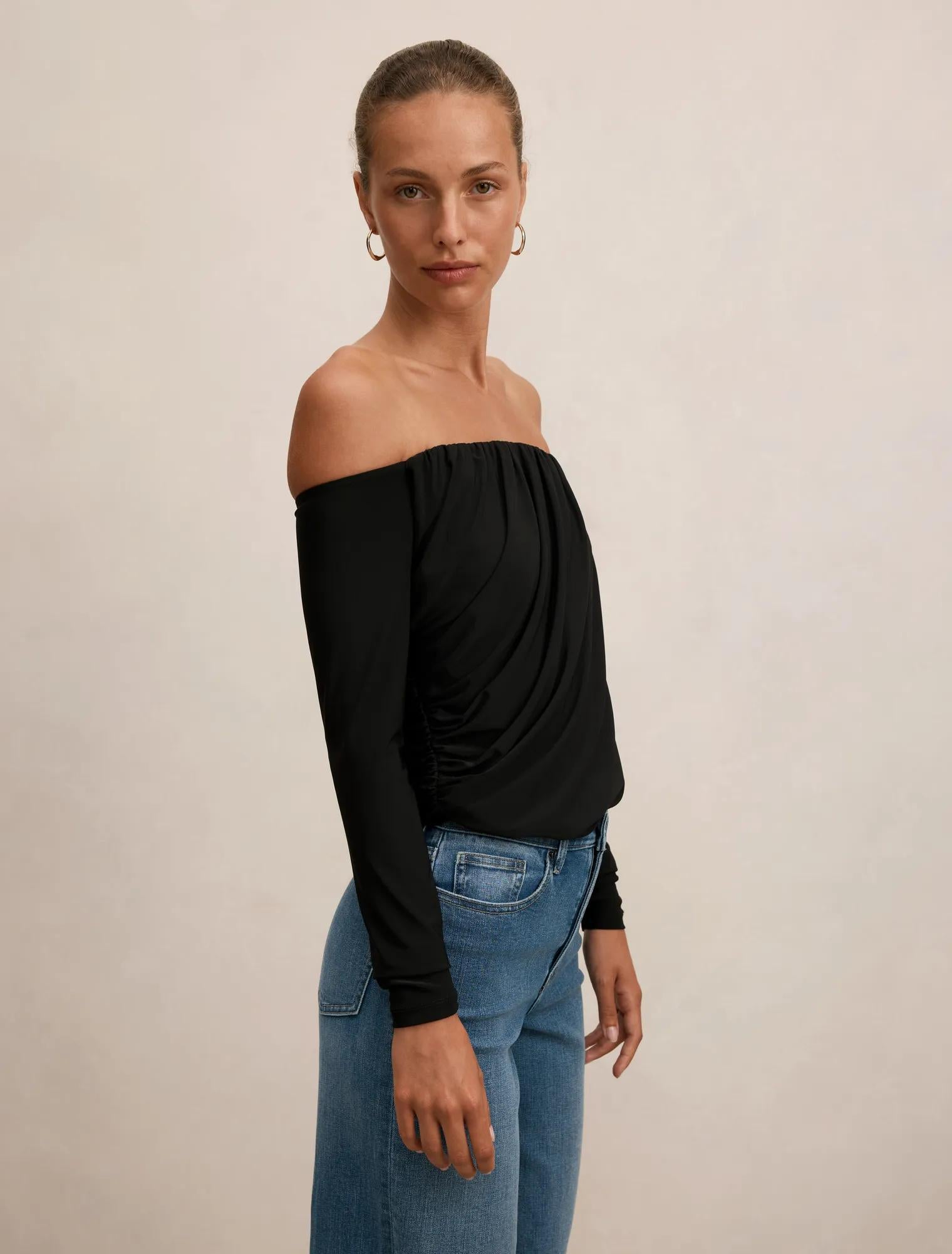 Dallas Draped Long Sleeve Black