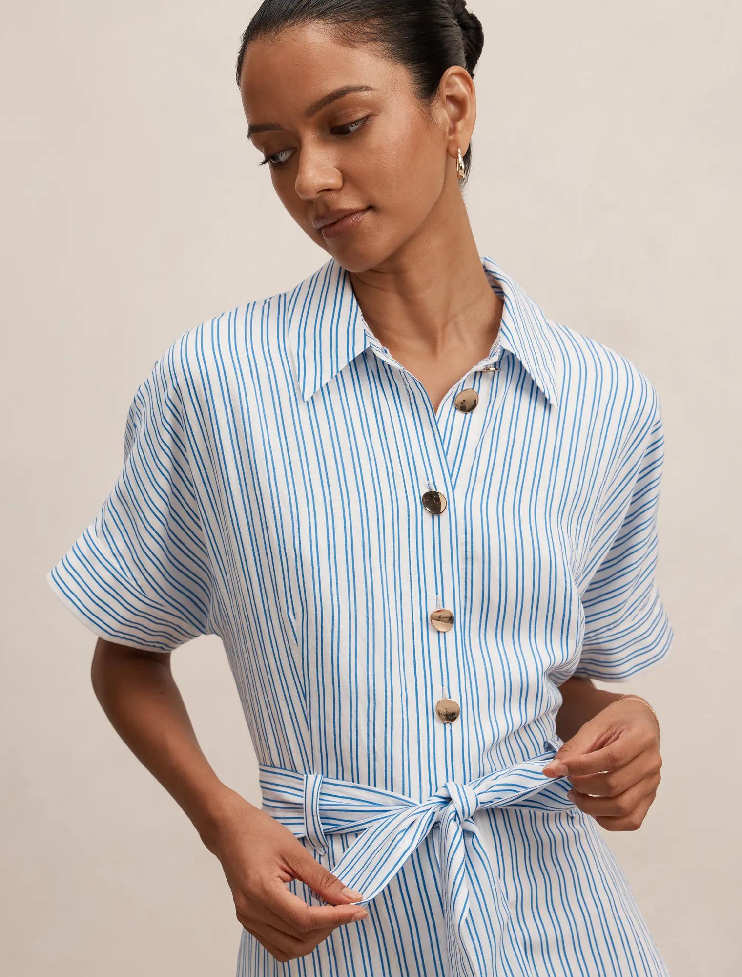 Emma Petite Stripe Midi Dress Blue & White Stripe
