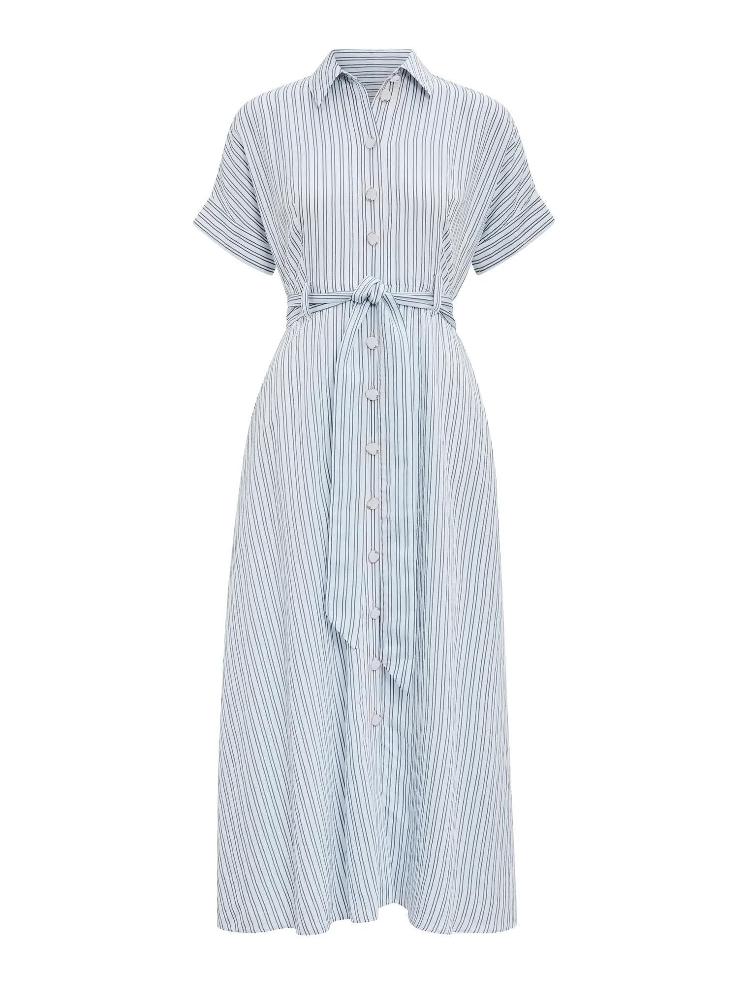 Emma Petite Stripe Midi Dress Blue & White Stripe_mannequin