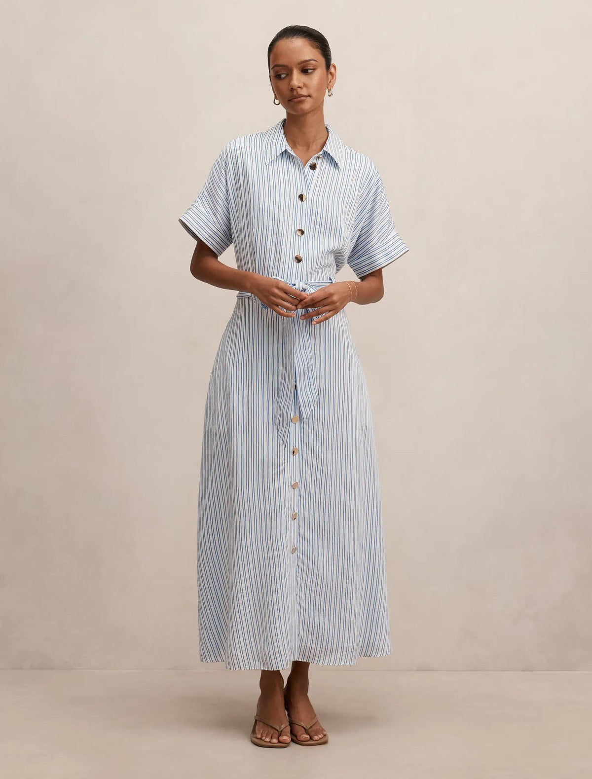 Emma Petite Stripe Midi Dress Blue & White Stripe