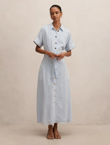 Emma Petite Stripe Midi Dress Blue & White Stripe