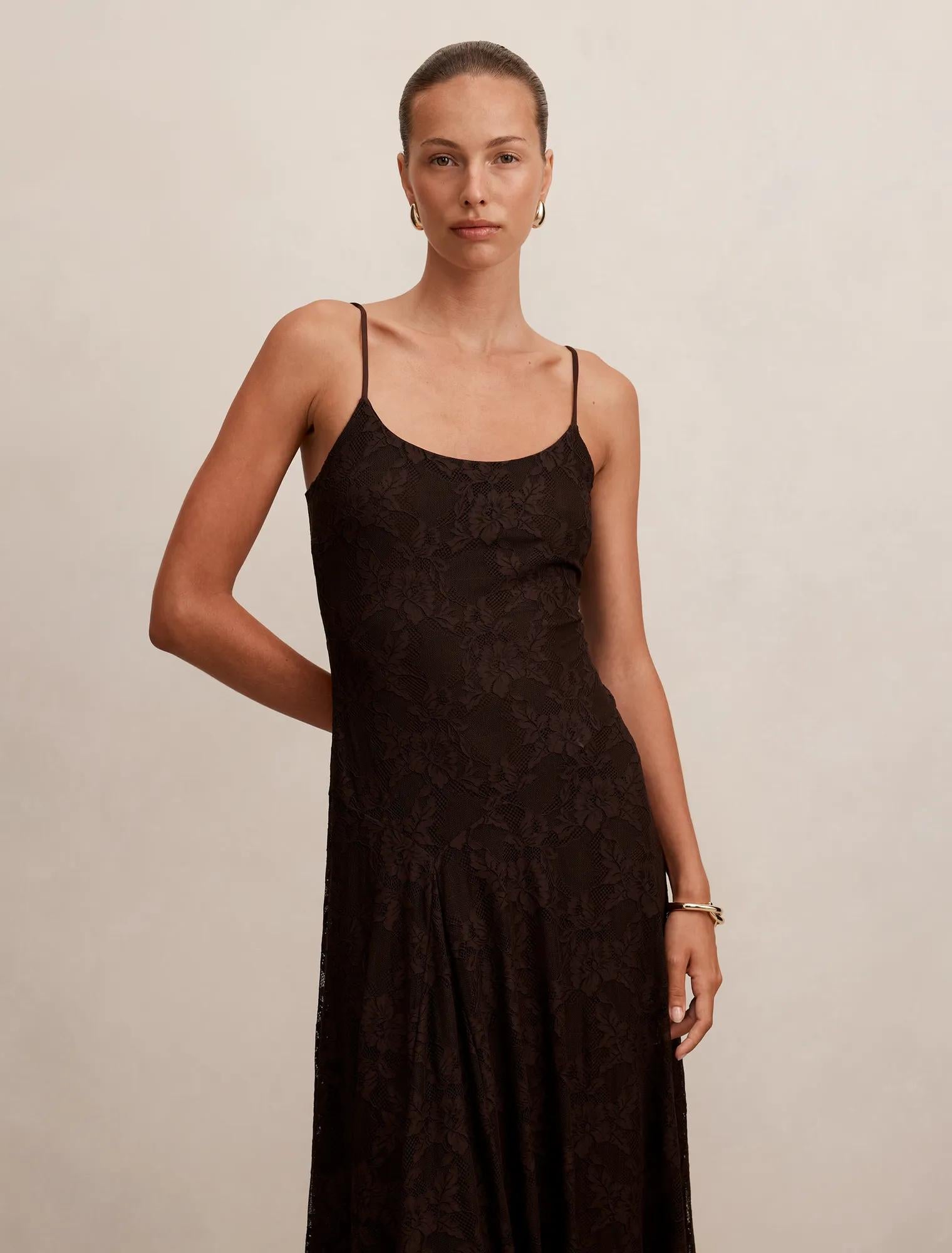 Victoria Lace Midi Dress Chocolate