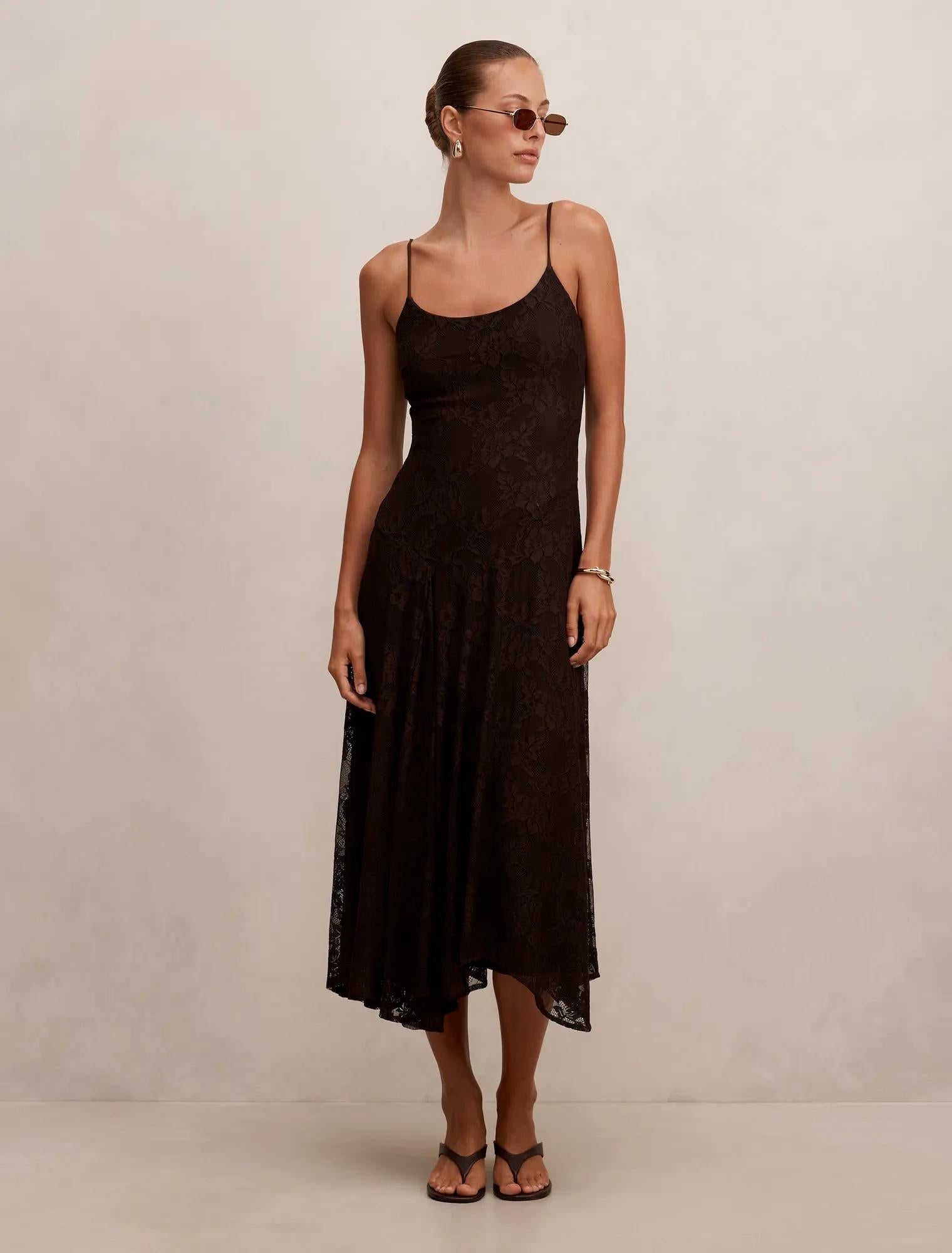 Victoria Lace Midi Dress Chocolate