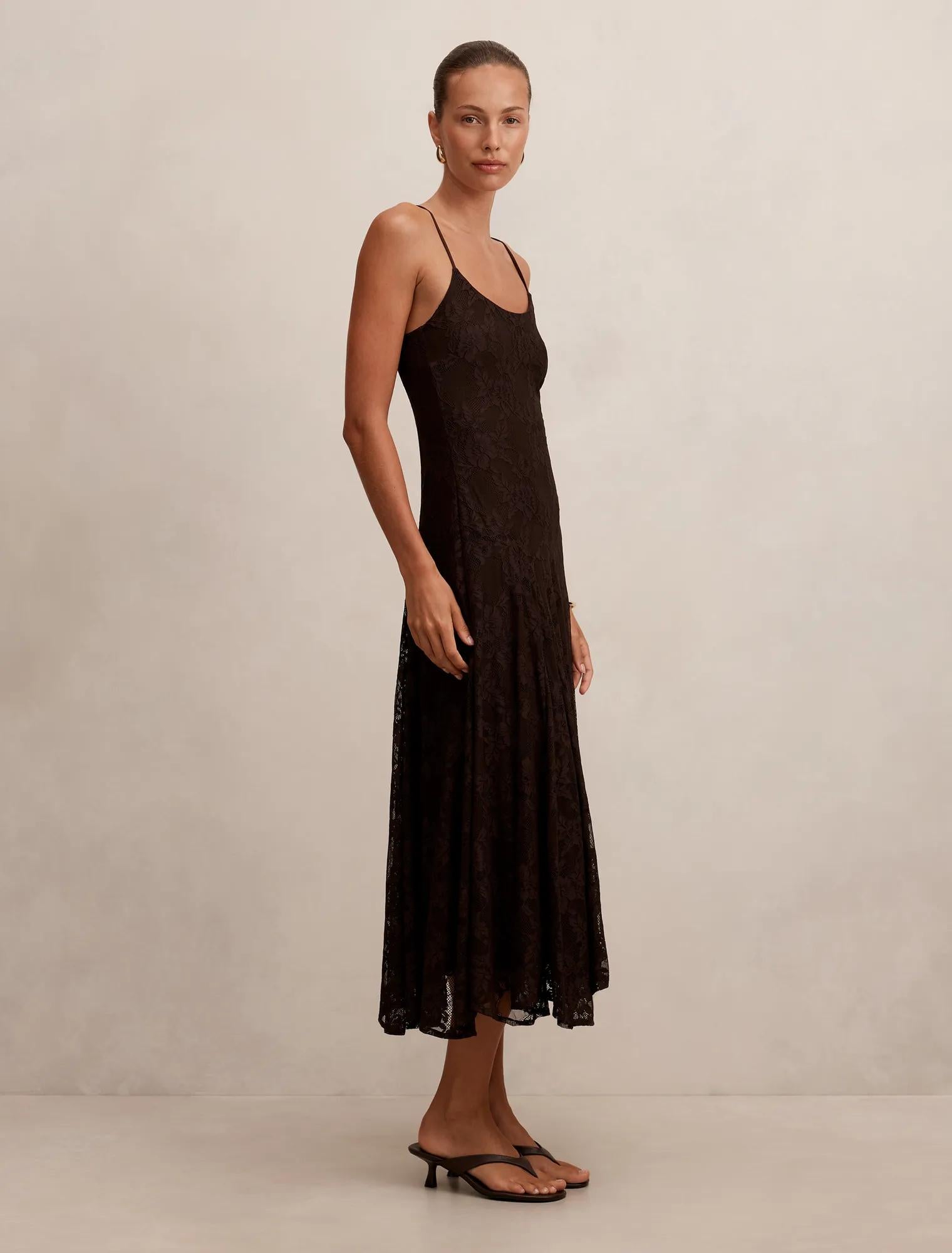 Victoria Lace Midi Dress Chocolate
