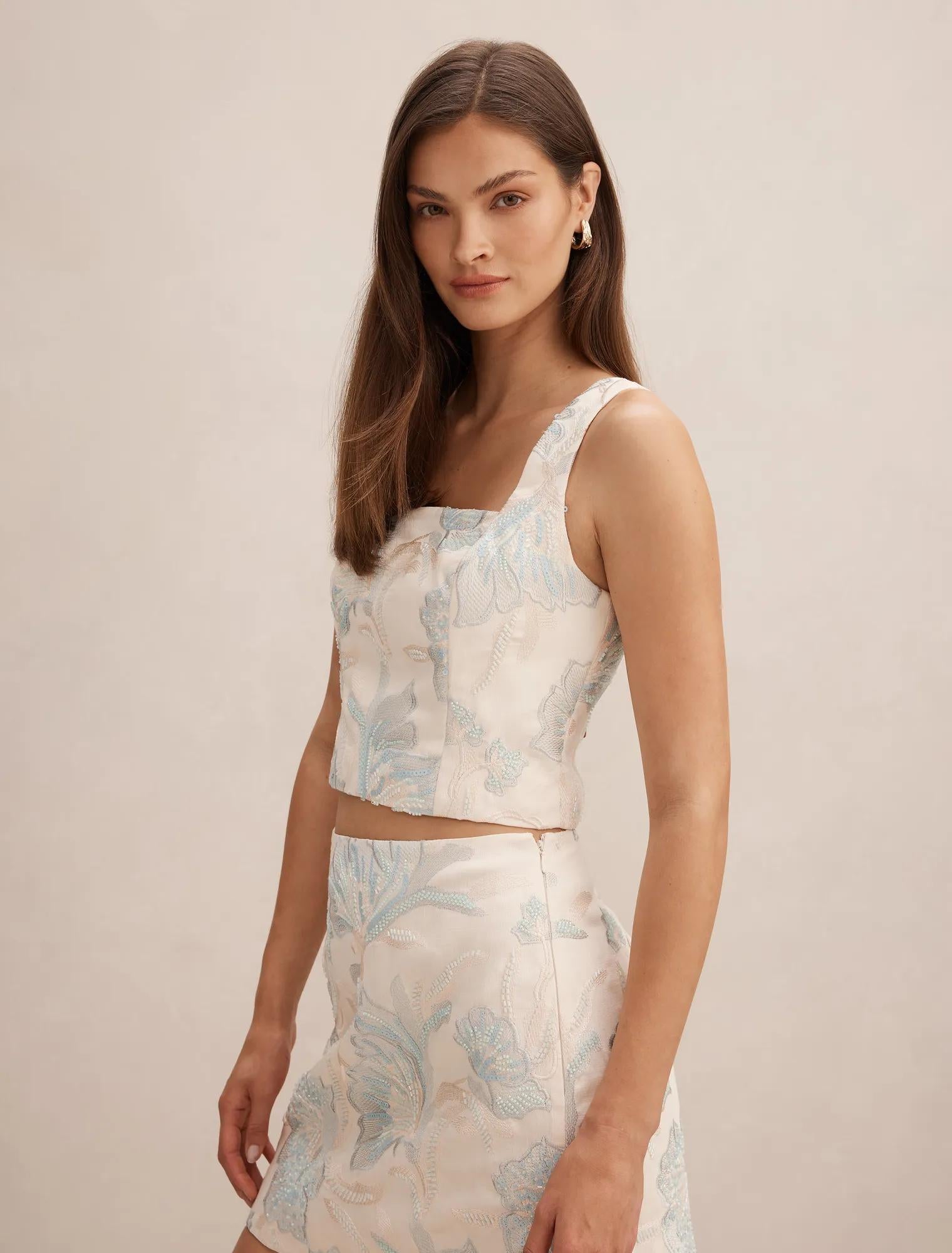 Calliope Embellished Top Blue Co-Ord