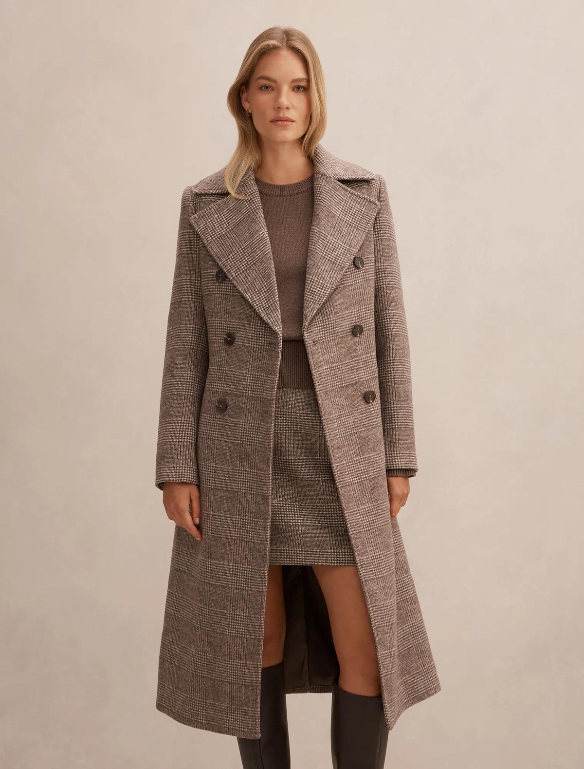 Charlie Check Coat Mid Brown Check Set