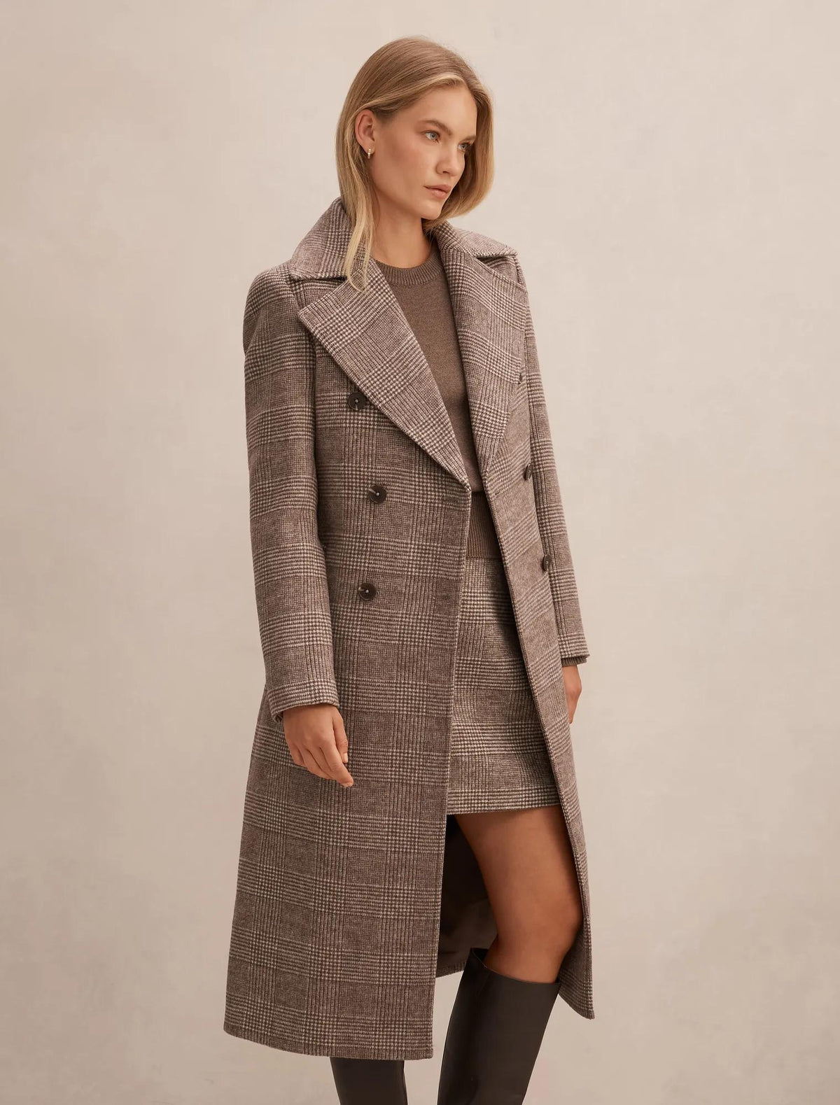 Charlie Check Coat Mid Brown Check Set