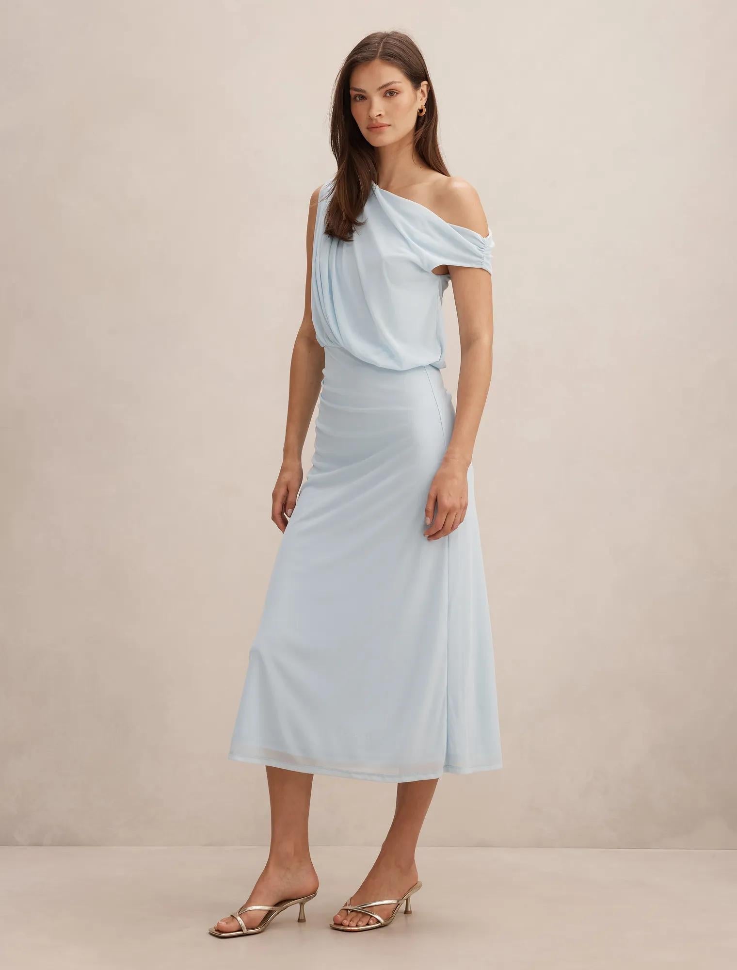 Honey Tipped Shoulder Midi Dress Cooling Spray