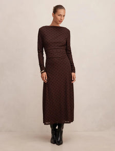Bonnie Spot Mesh Midi Dress