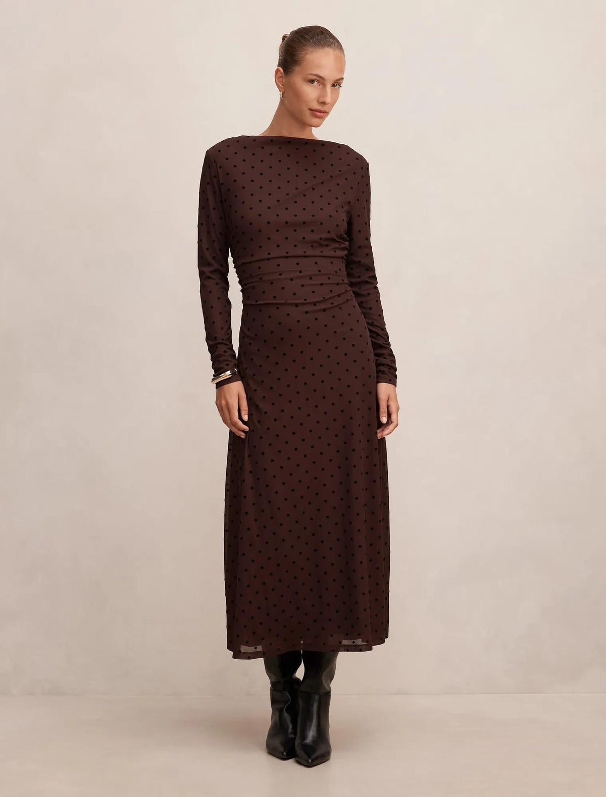 Bonnie Spot Mesh Midi Dress