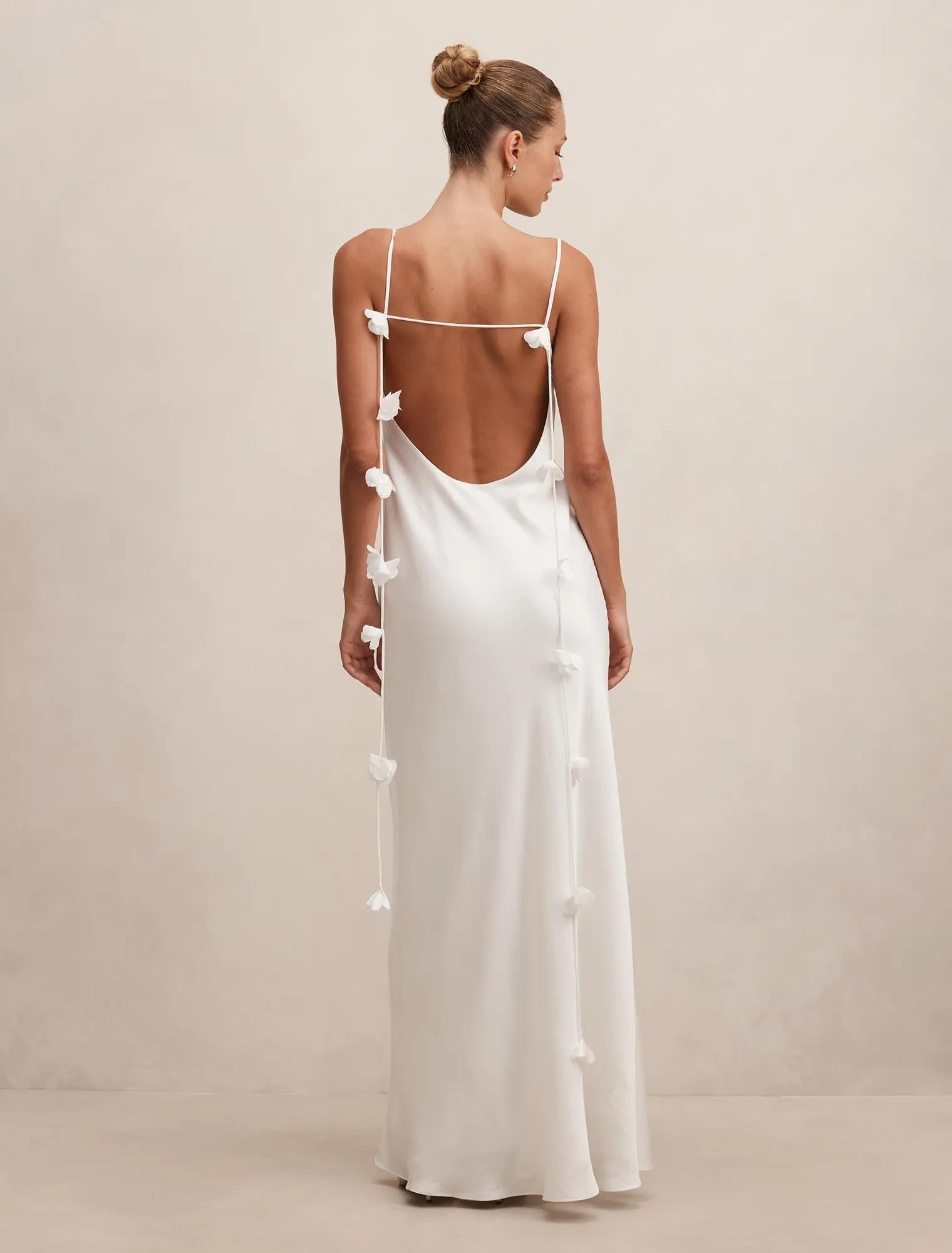 Amery 3D Floral Satin Maxi White
