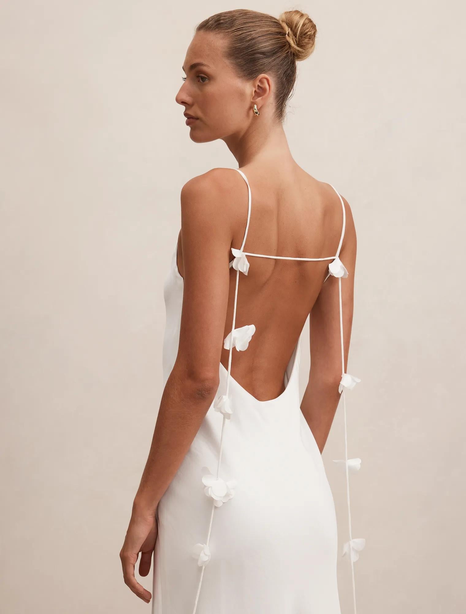 Amery 3D Floral Satin Maxi White