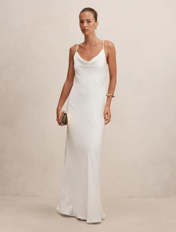 Amery 3D Floral Satin Maxi White