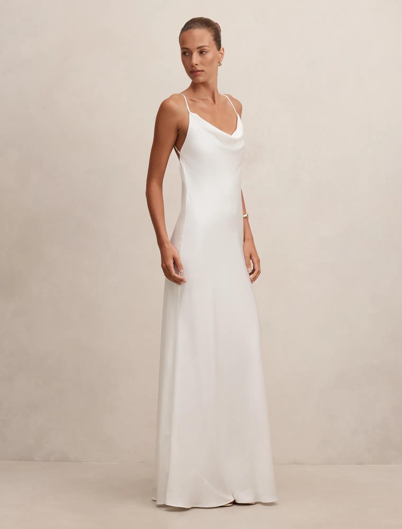 Amery 3D Floral Satin Maxi White
