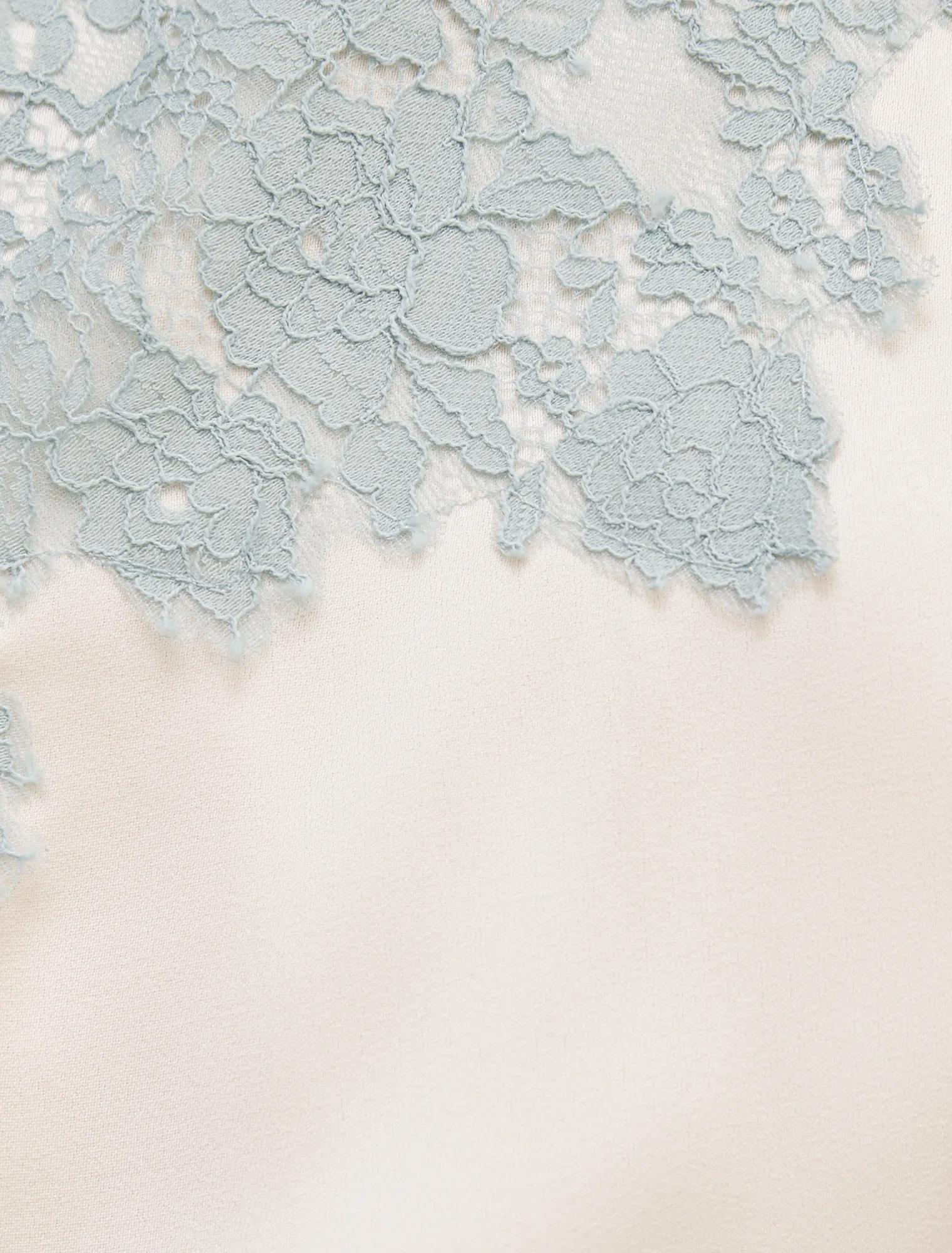 Adele One Shoulder Lace Trim Top Champagne/Blue Co-ord