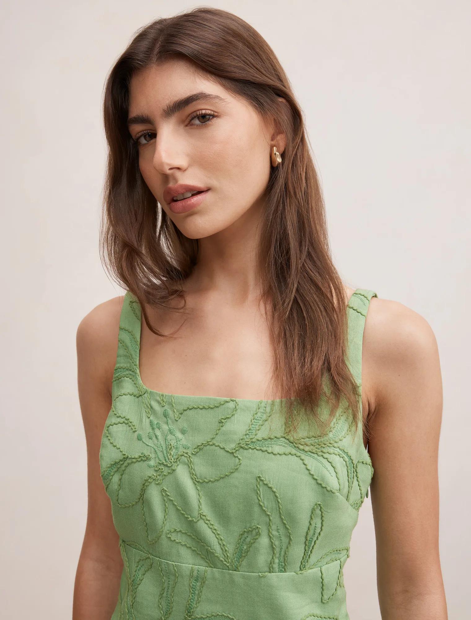 Lainey Embroidered Mini Dress Fluorite Green