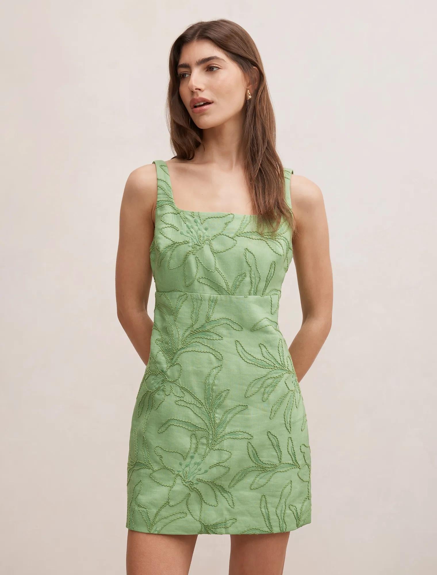 Lainey Embroidered Mini Dress Fluorite Green
