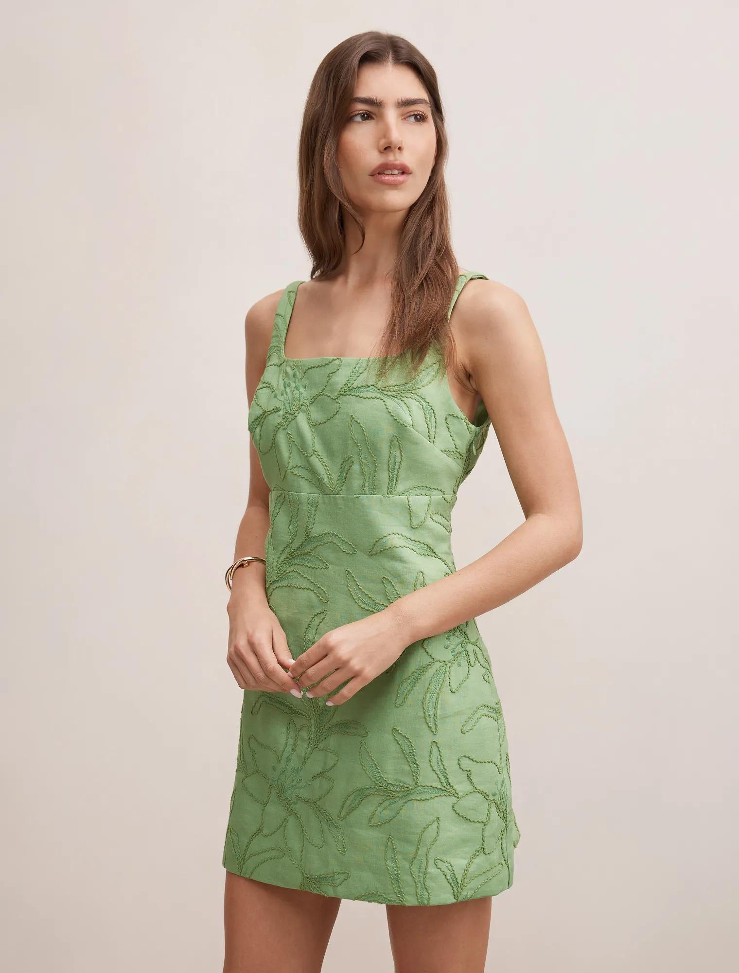 Lainey Embroidered Mini Dress Fluorite Green