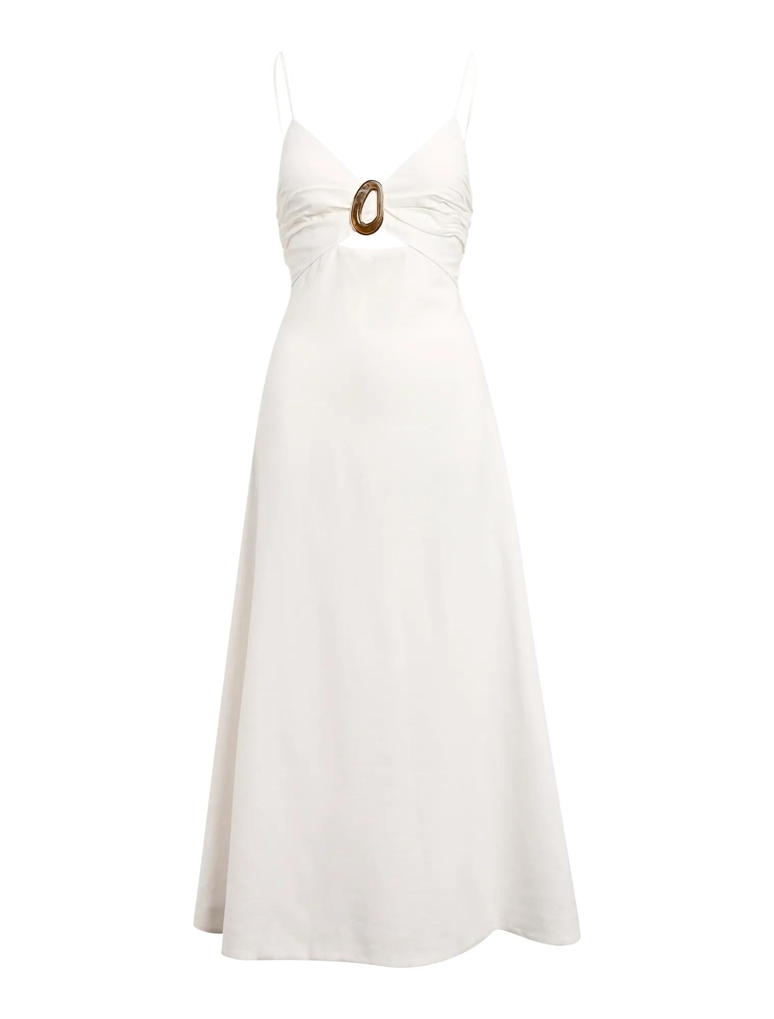 Alice Gathered Hardware Midi Dress Porcelain_mannequin