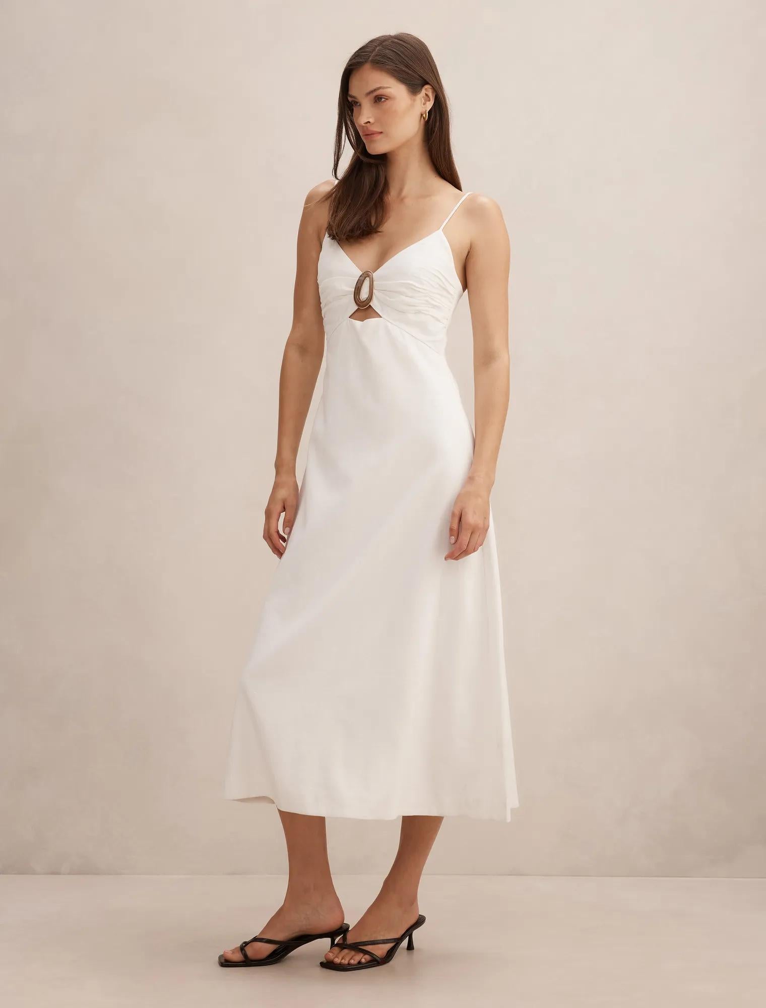 Alice Gathered Hardware Midi Dress Porcelain