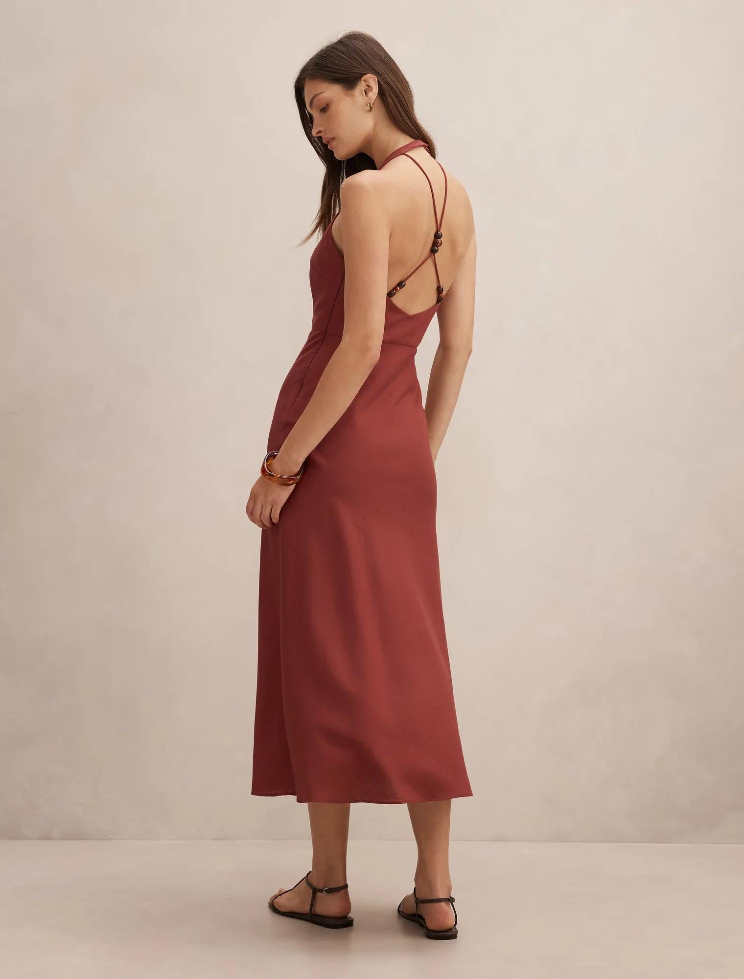 Soraya Beaded Back Midi Dress New Maroon