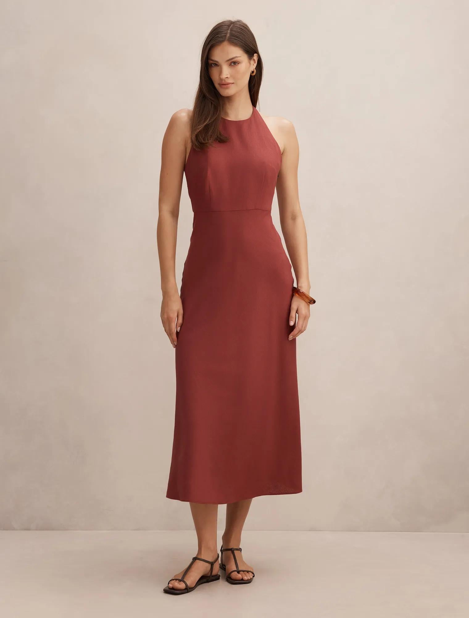 Soraya Beaded Back Midi Dress New Maroon