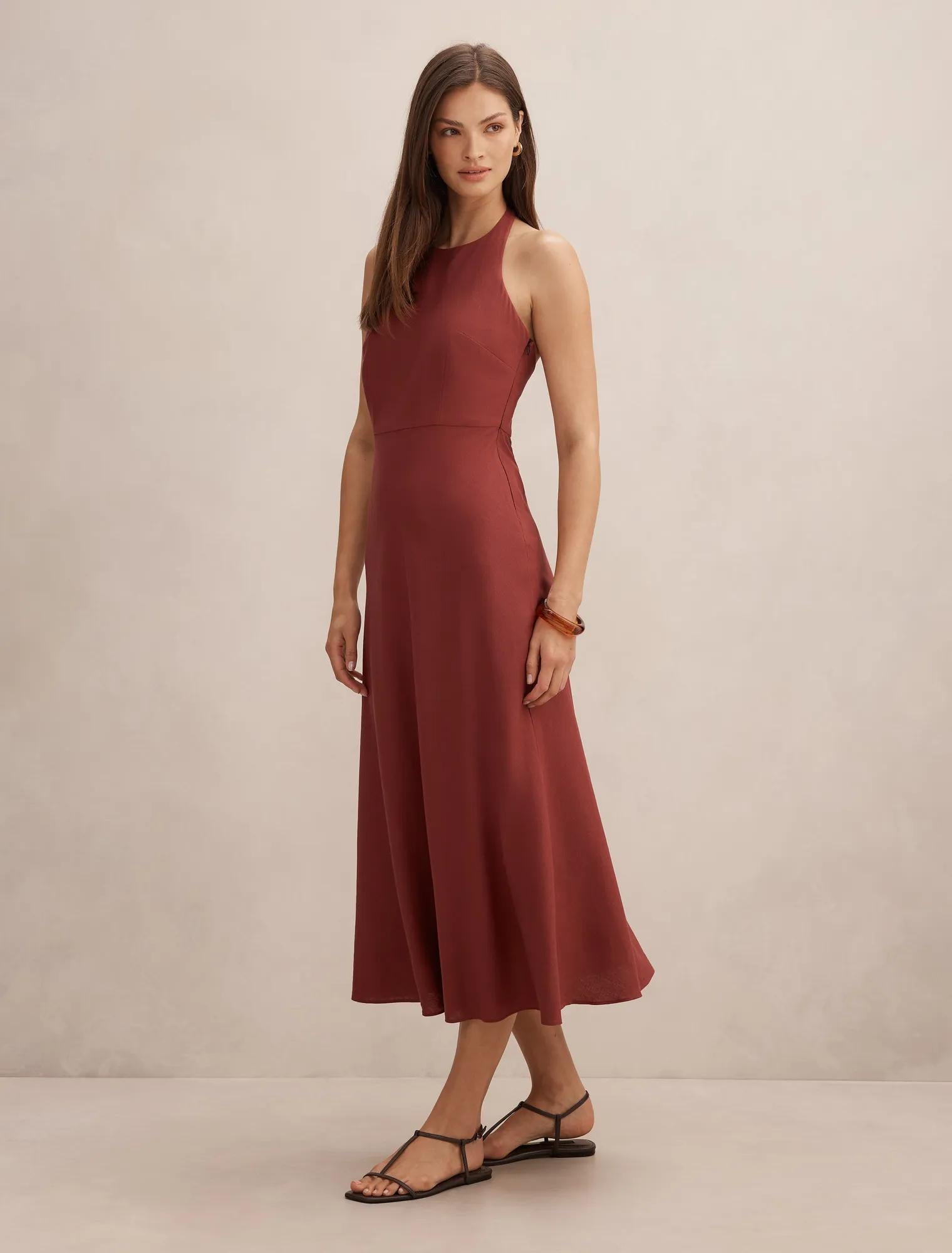 Soraya Beaded Back Midi Dress New Maroon