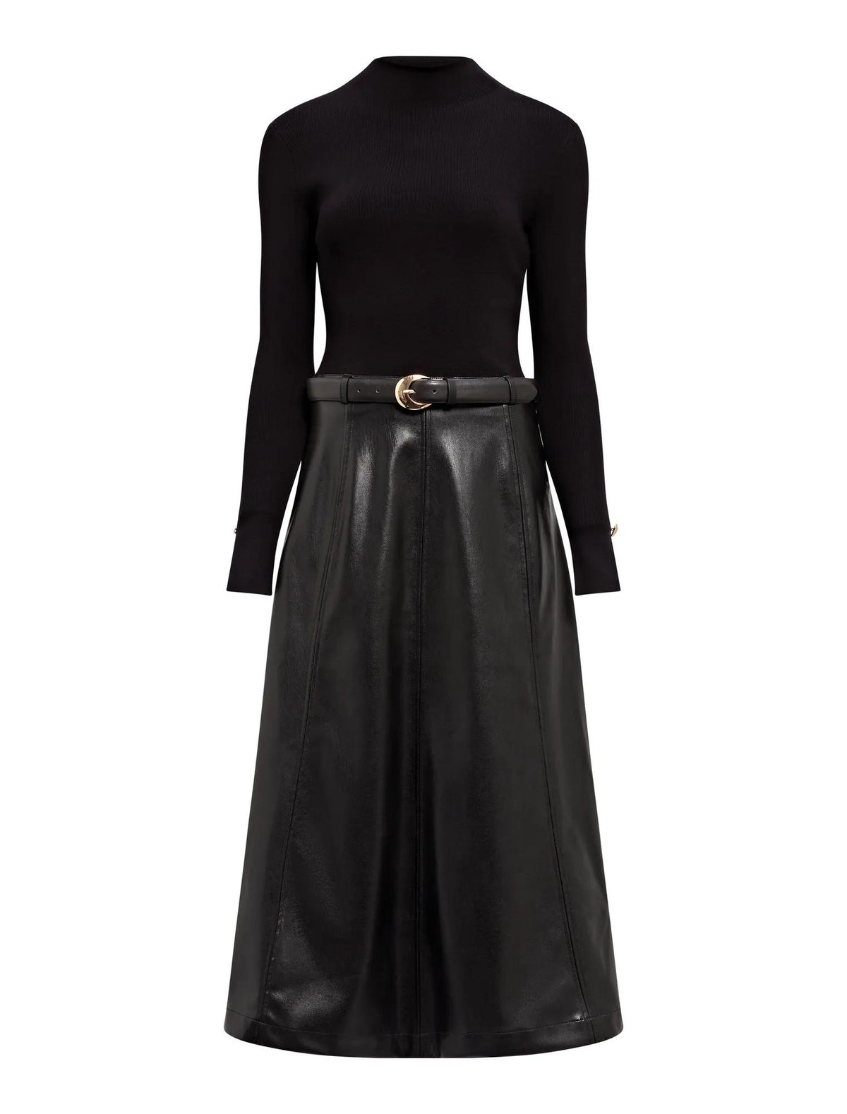 Monique PU A-Line Dress Black_mannequin