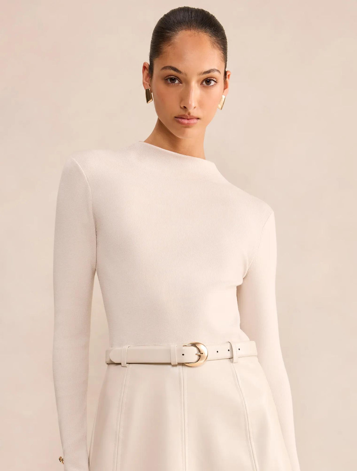 Monique PU A-Line Dress Neutral Bone