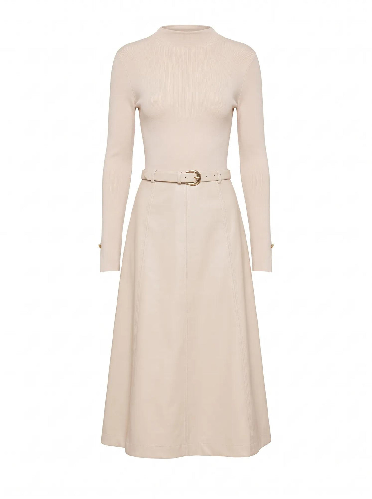 Monique PU A-Line Dress Neutral Bone_mannequin