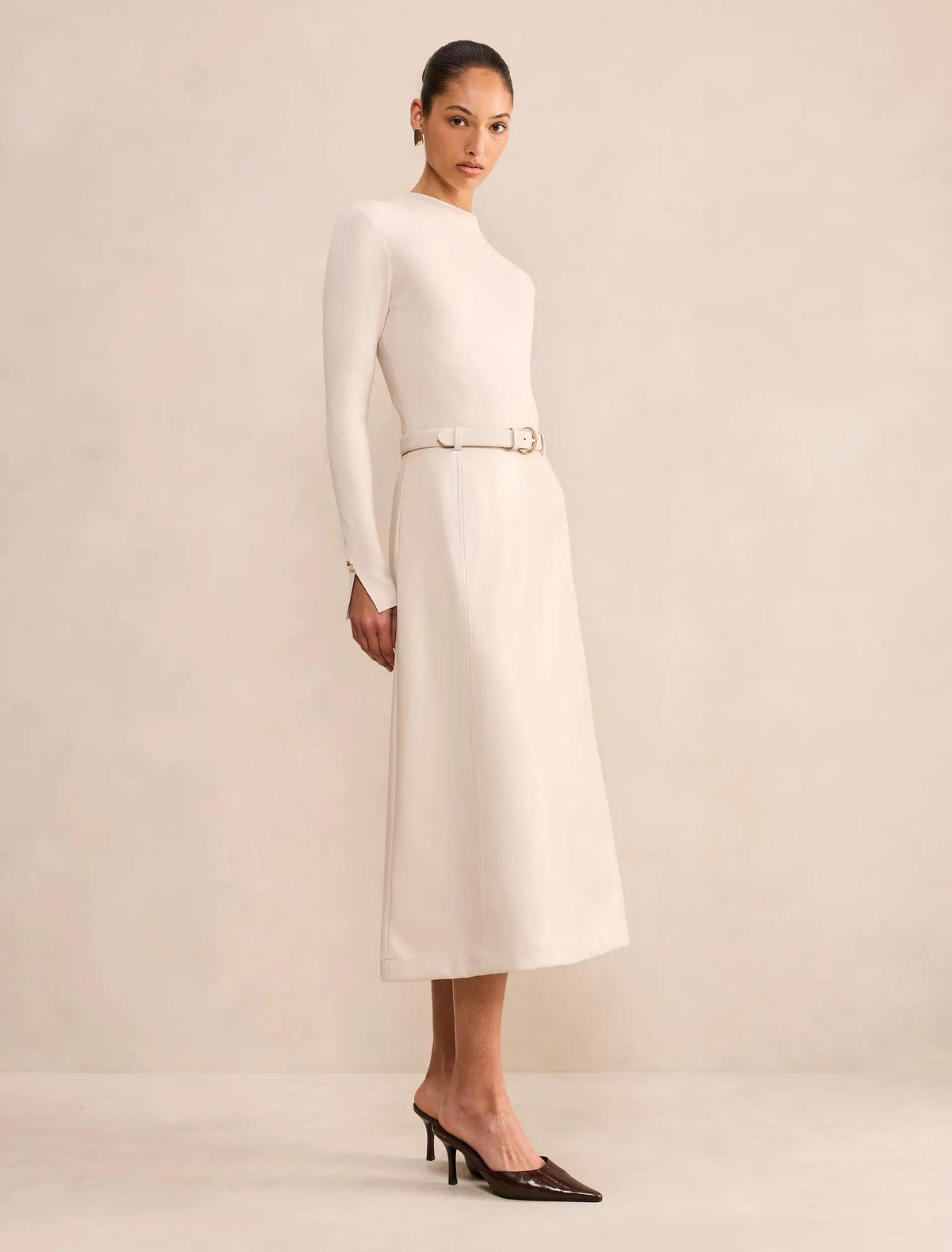 Monique PU A-Line Dress Neutral Bone