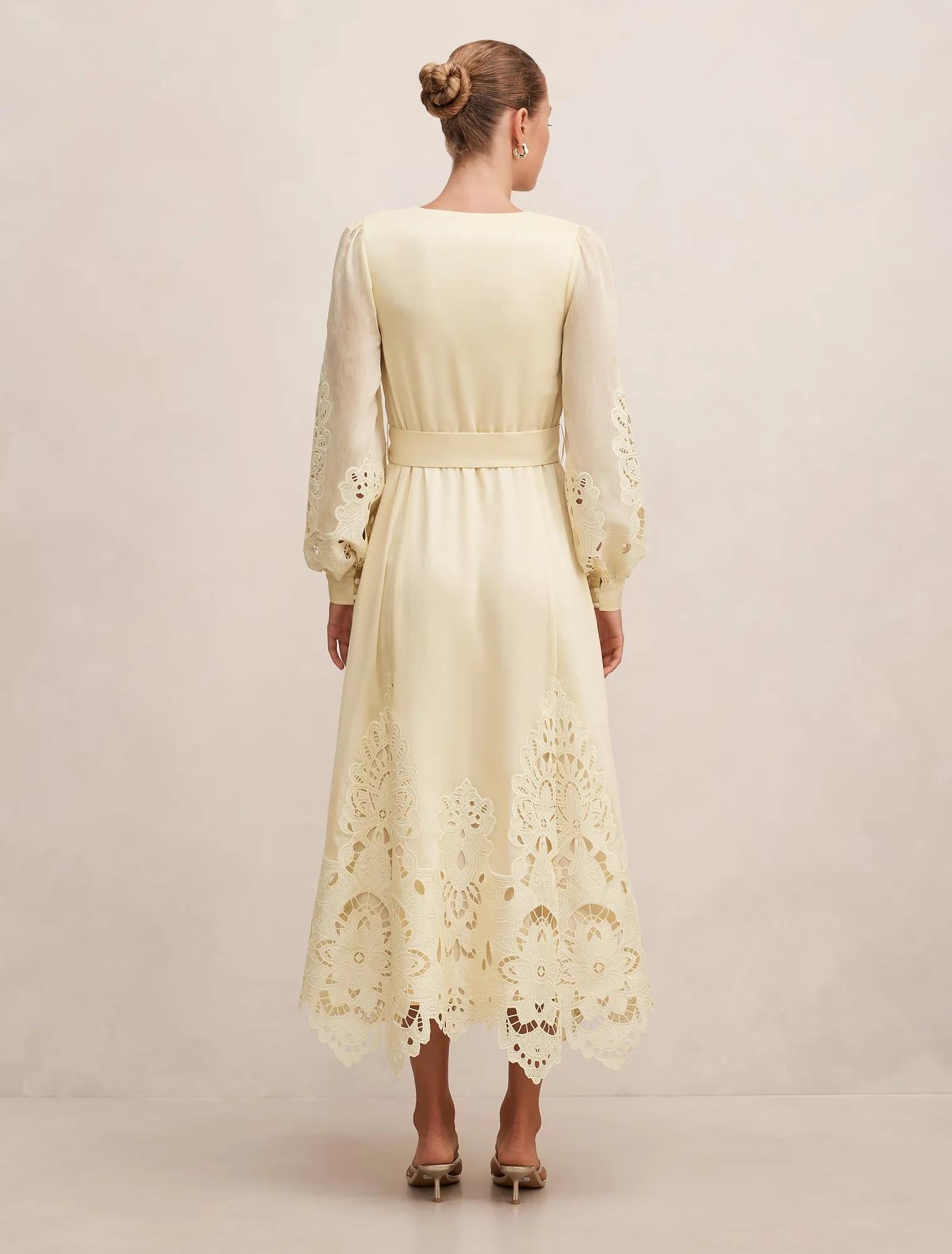 Ashlee Embroidered Long Sleeve Maxi Soft Yellow