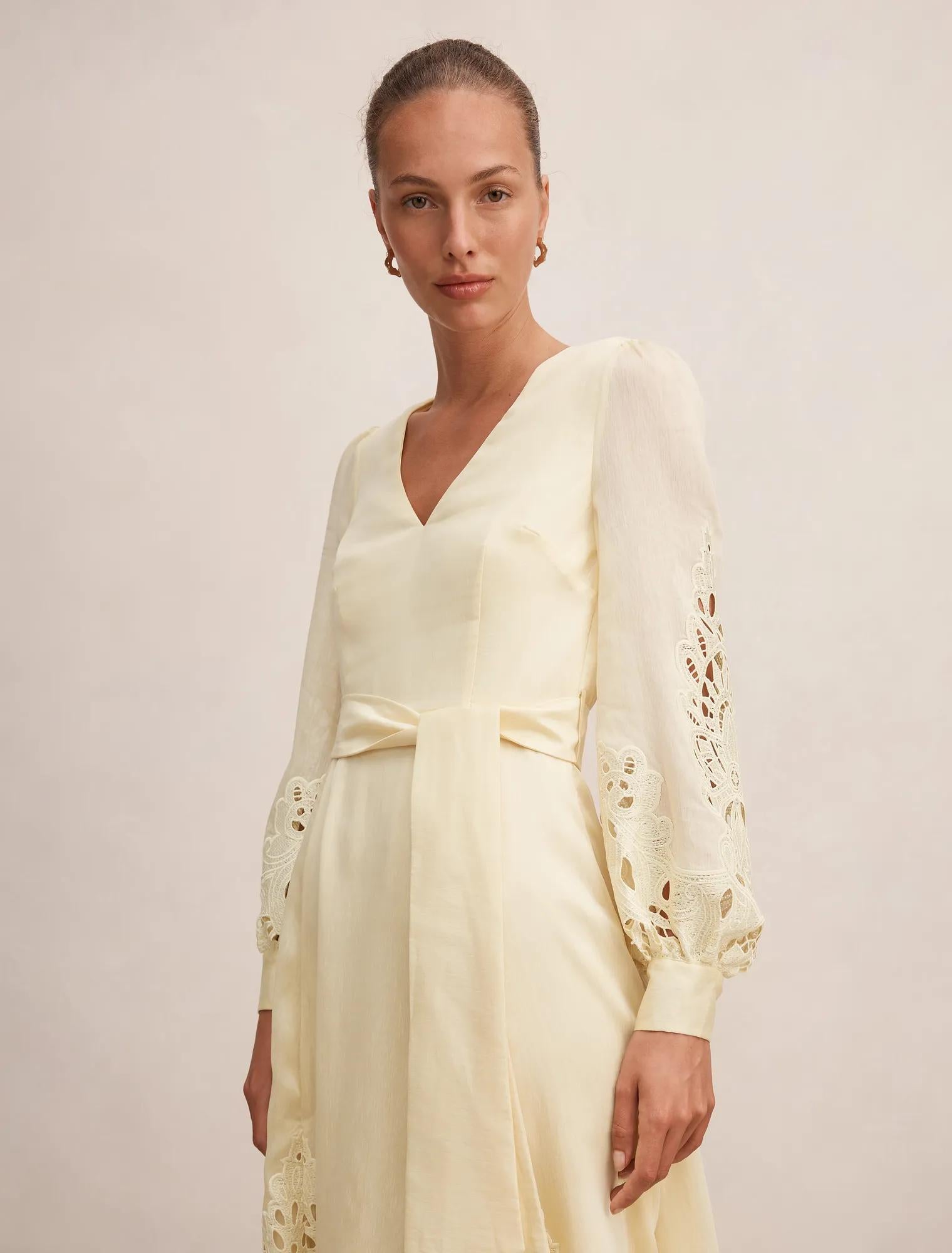 Ashlee Embroidered Long Sleeve Maxi Soft Yellow