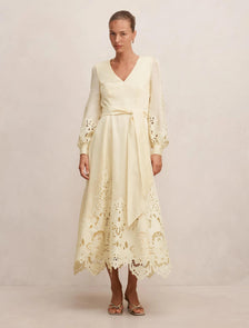 Ashlee Embroidered Long Sleeve Maxi Soft Yellow