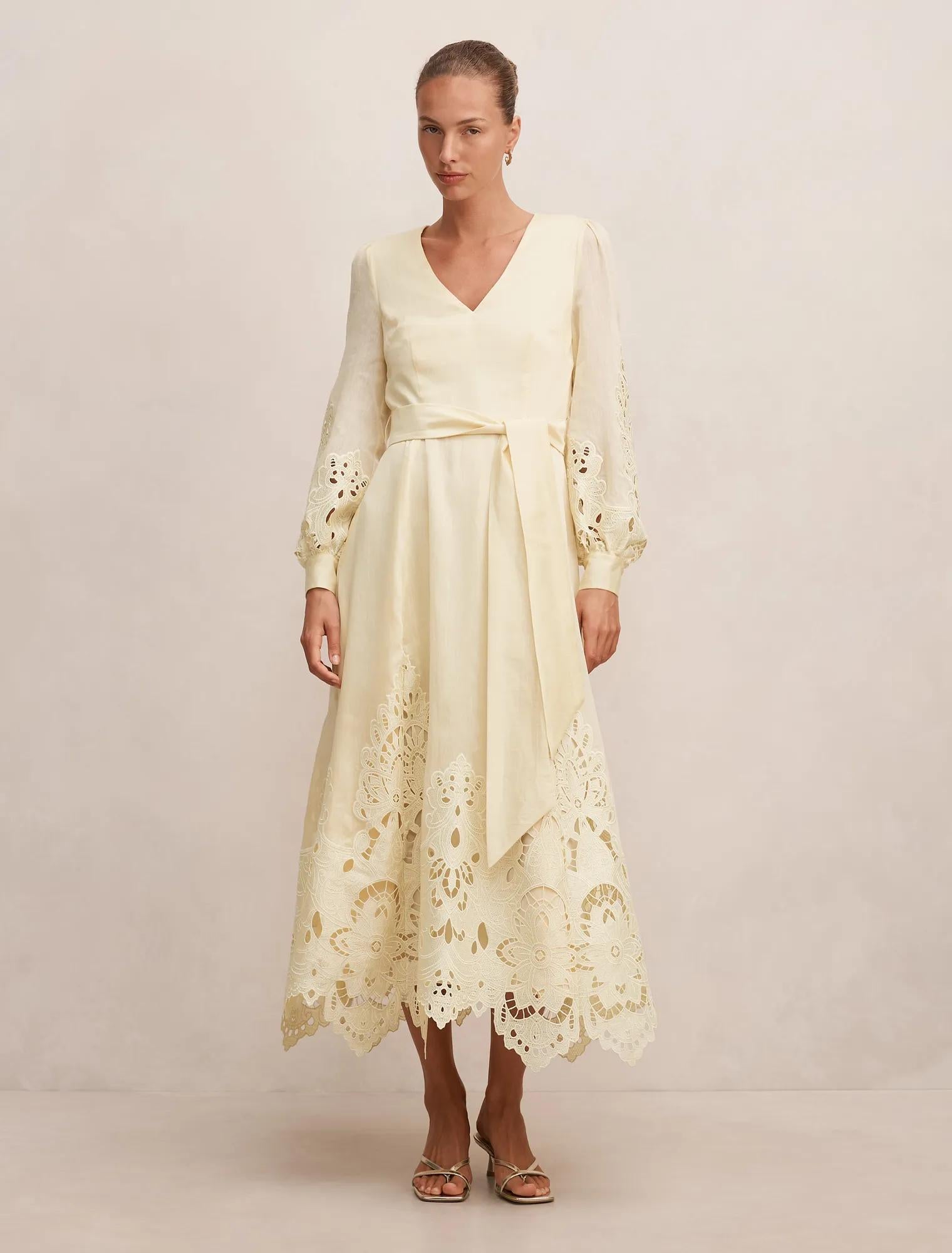 Ashlee Embroidered Long Sleeve Maxi Soft Yellow