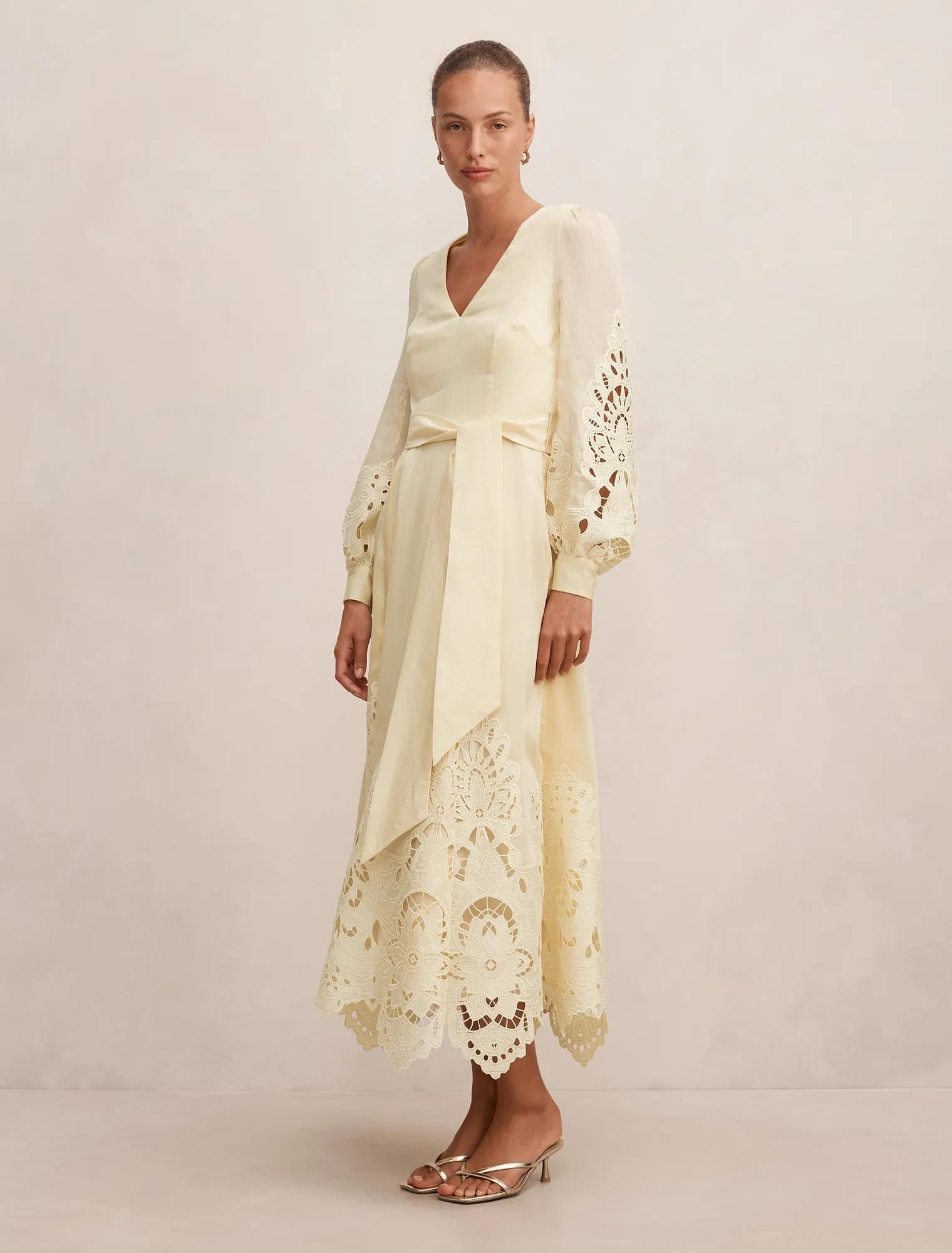 Ashlee Embroidered Long Sleeve Maxi Soft Yellow