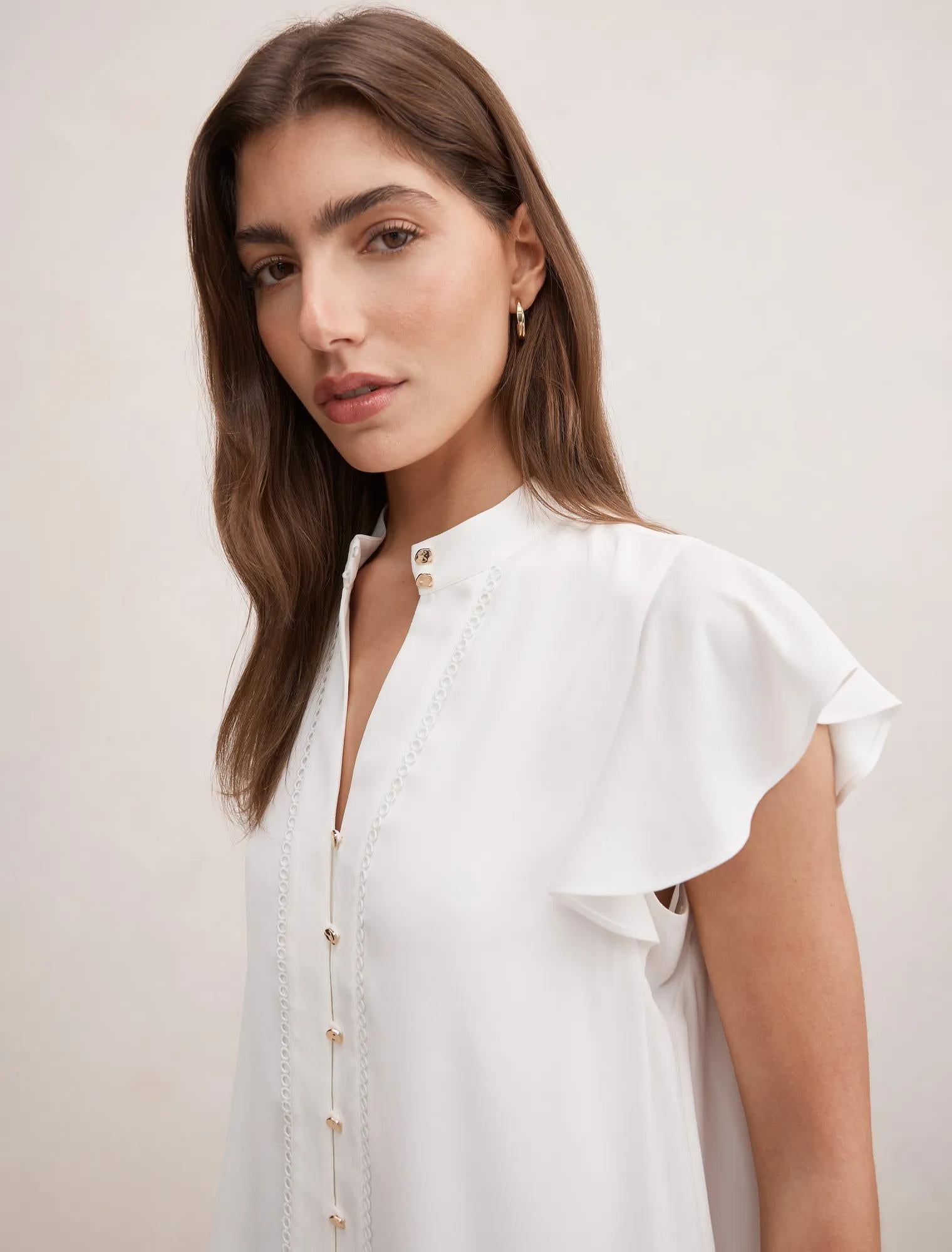Jennie Flutter Sleeve Blouse Porcelain