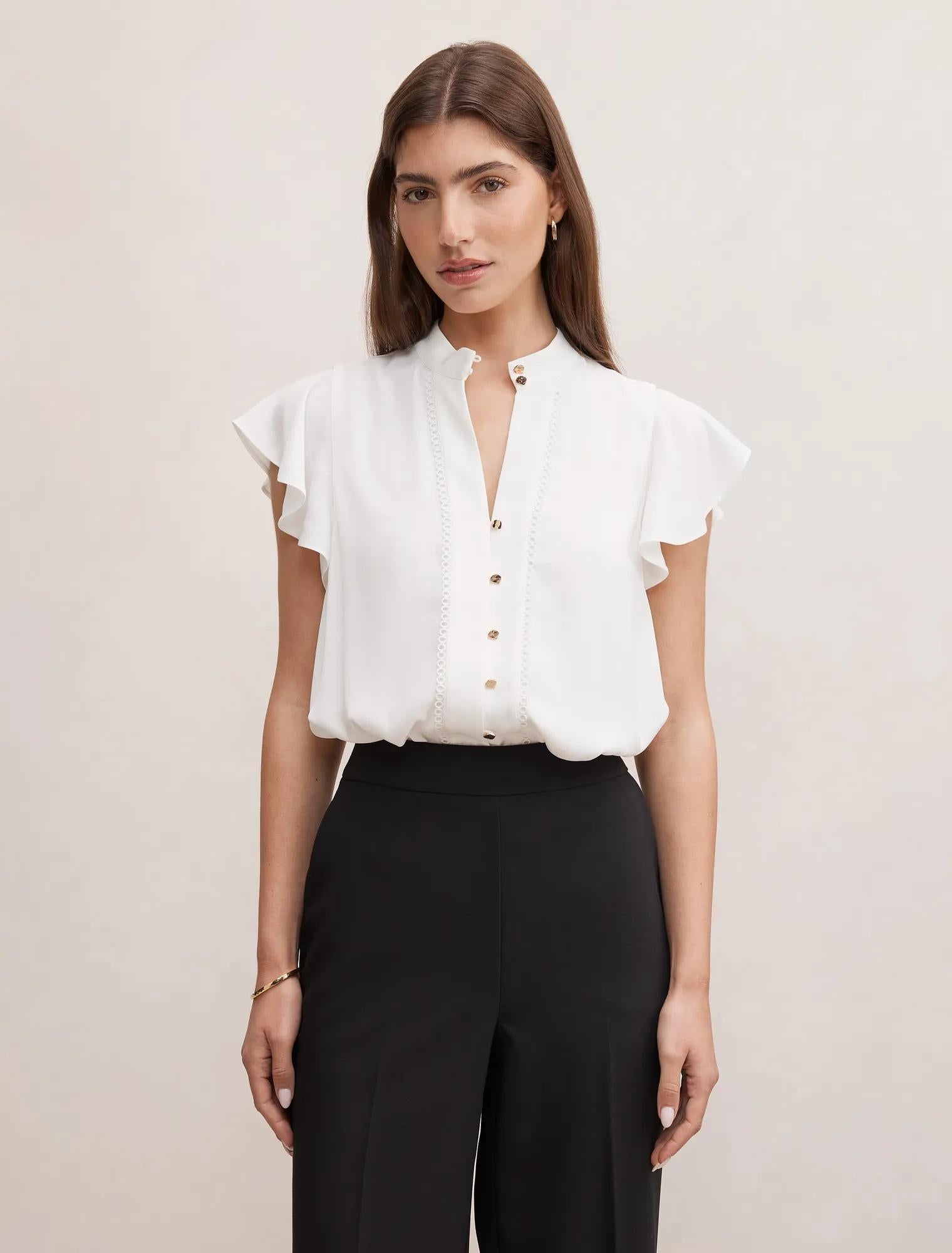Jennie Flutter Sleeve Blouse Porcelain