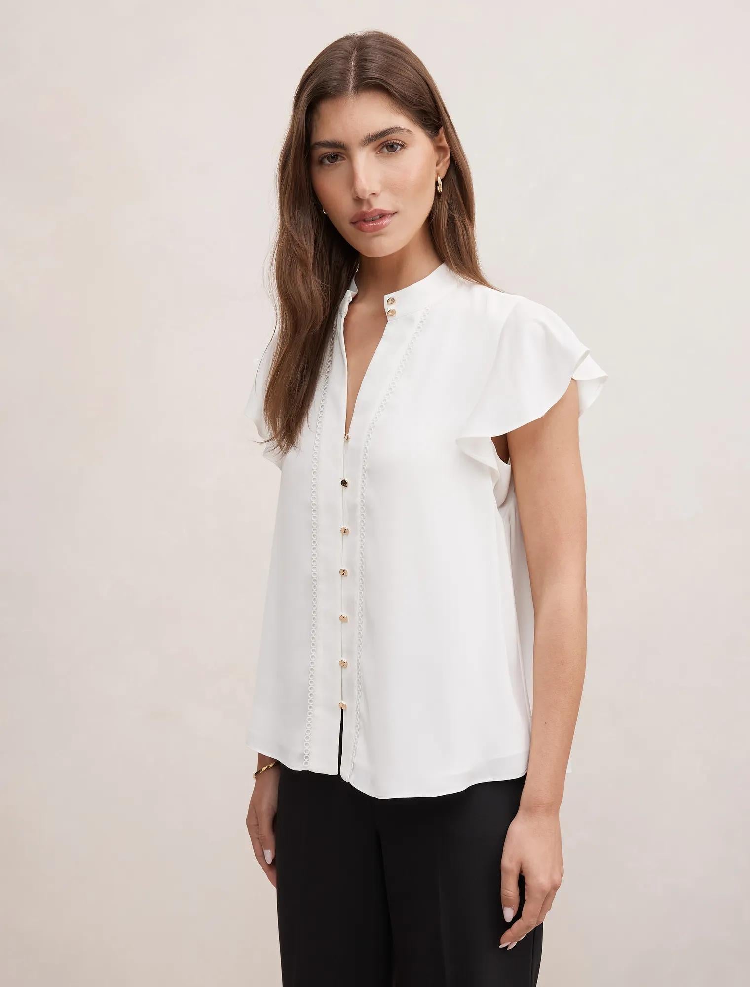 Jennie Flutter Sleeve Blouse Porcelain